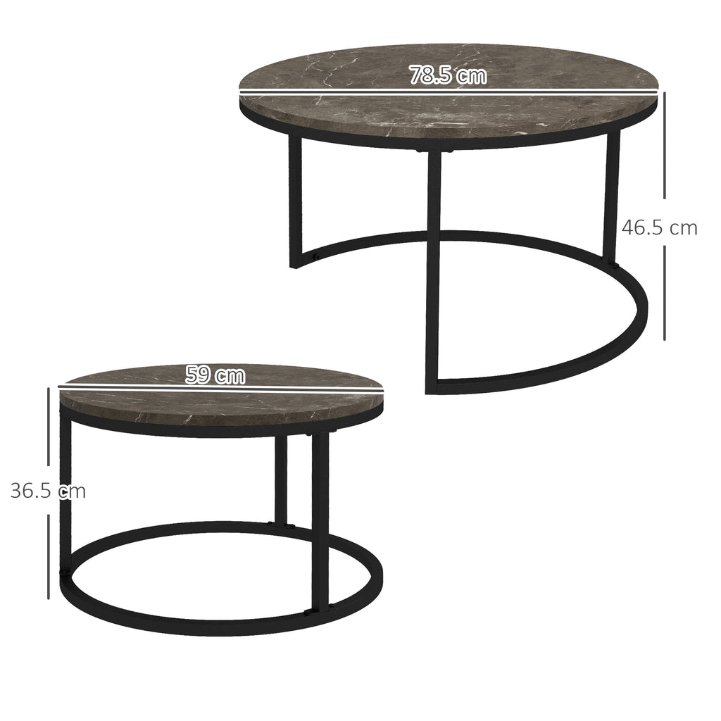 Round Coffee Table Set of 2, Faux Marble Coffee Tables with Steel Frame - Dendo Design