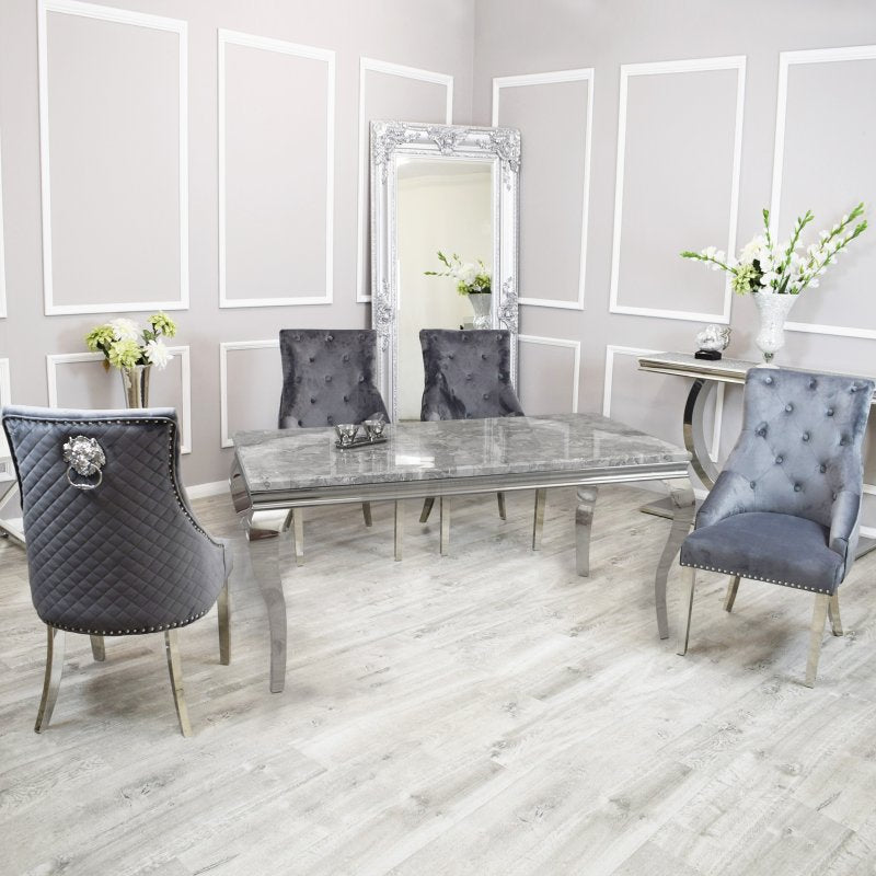 Louis Marble Dining Table Set with Dark Grey Bentley Chair - Dendo Design