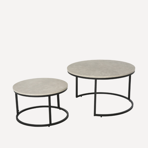 Round Coffee Table Set of 2, Faux Marble Coffee Tables with Steel Frame - Dendo Design