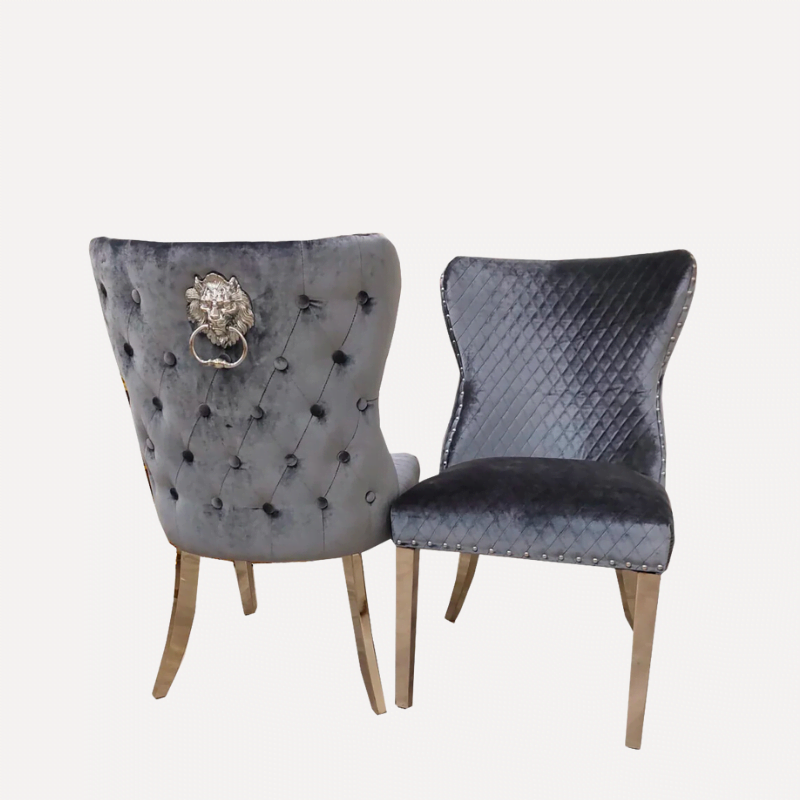 Chelsea Dining Chair all colours with Lion Knocker & Buttoned Back - Dendo Design