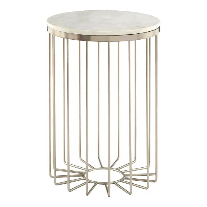 Templario White Marble Cage Design Iron Side Table - Dendo Design