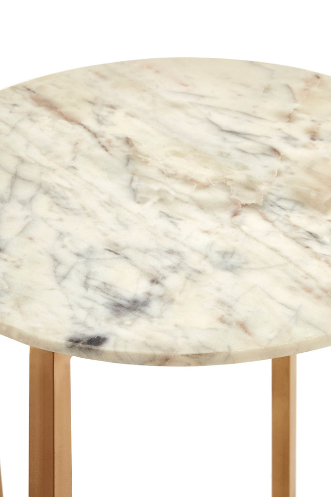 Templario White Marble Side Table With Lattice Base - Dendo Design