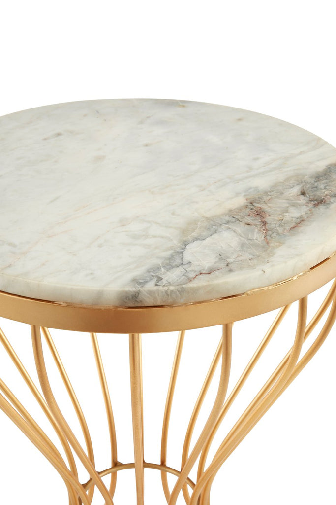 Templario White Marble Pinched Base Iron Side Table - Dendo Design