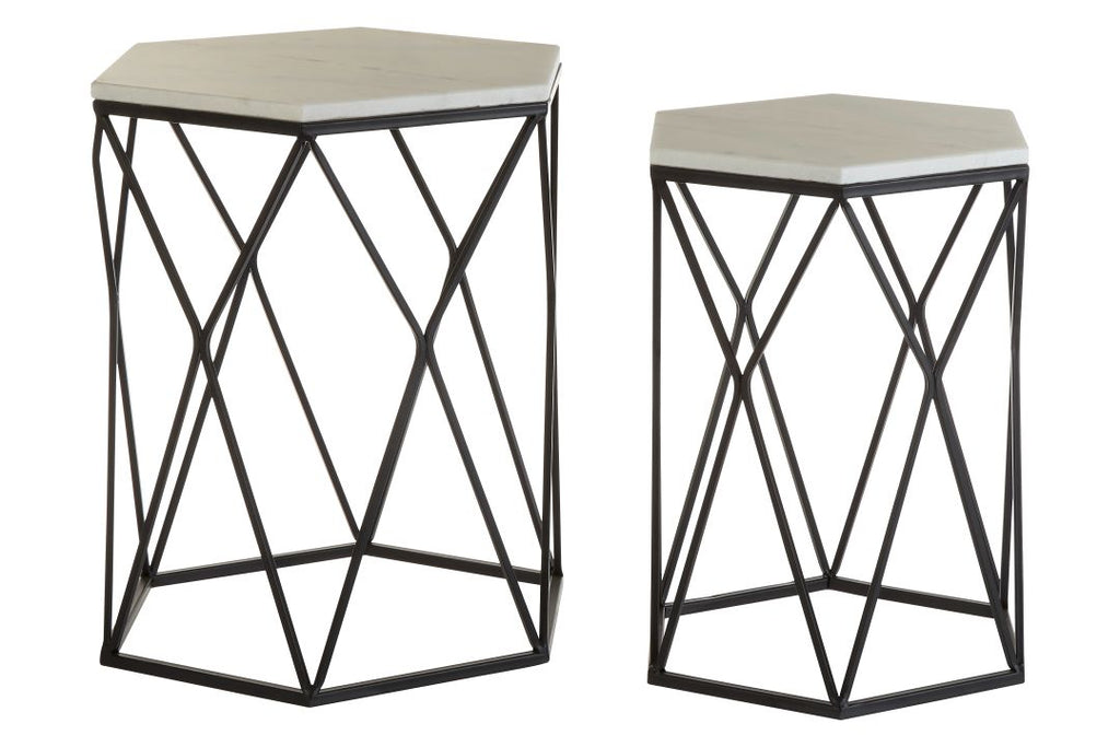 Set Of 2 Arcanora Hexagonal Marble Side Tables - Dendo Design