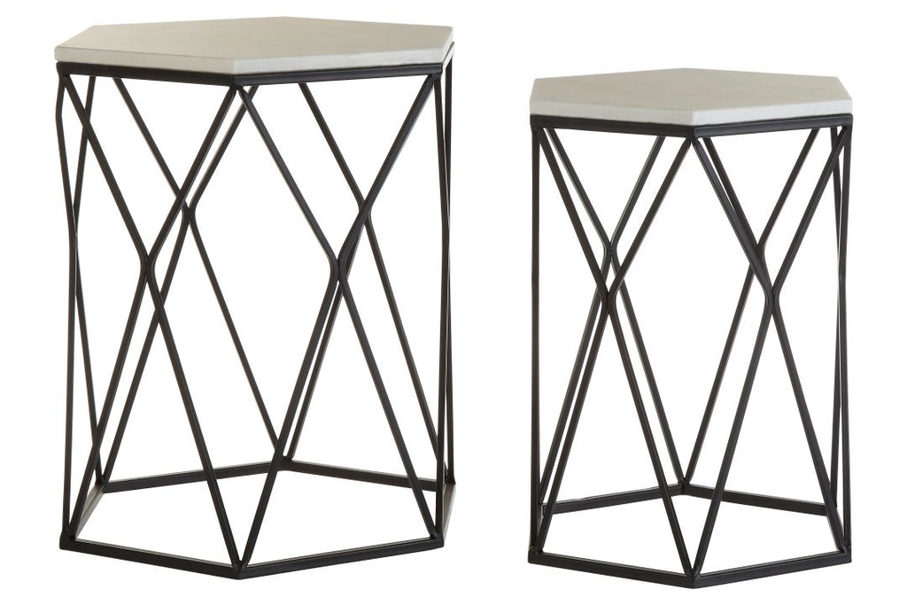 Set Of 2 Arcanora Hexagonal Marble Side Tables - Dendo Design