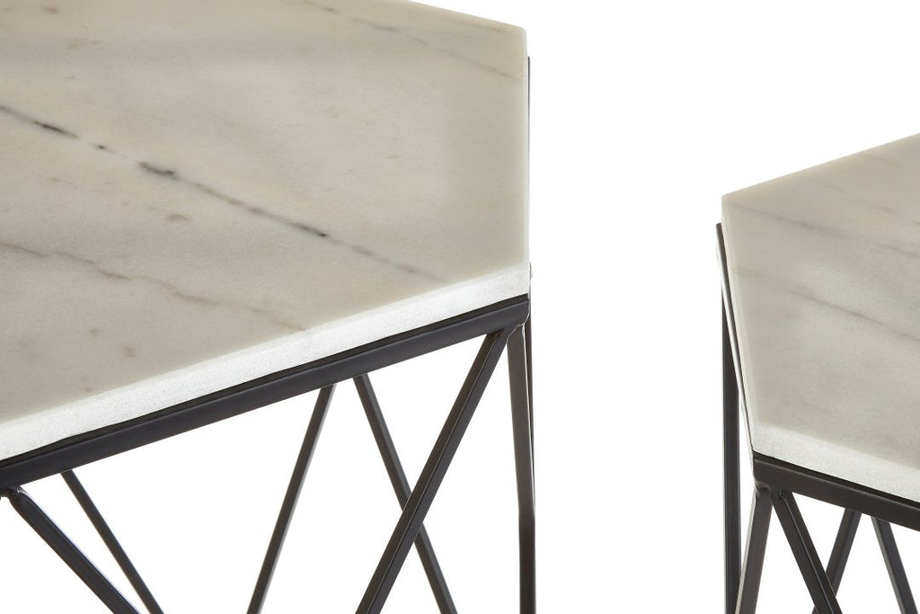 Set Of 2 Arcanora Hexagonal Marble Side Tables - Dendo Design