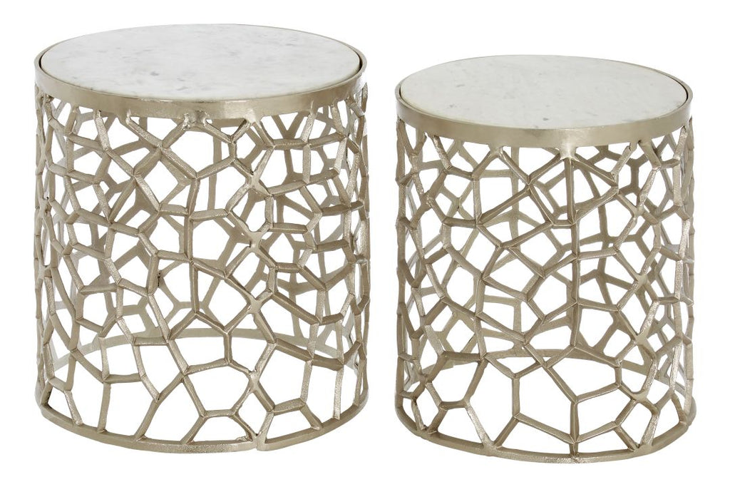 Templario Nickel And Marble Side Tables - Dendo Design