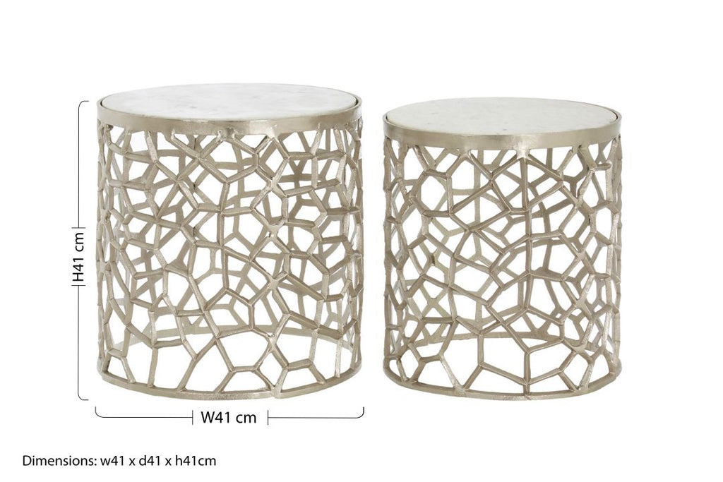 Templario Nickel And Marble Side Tables - Dendo Design