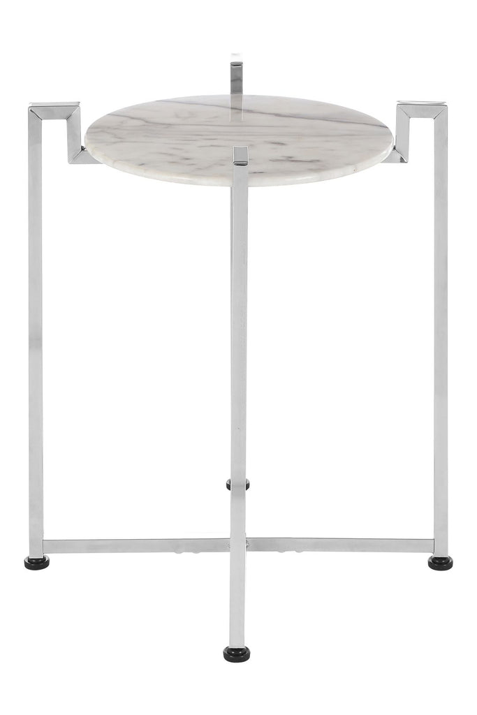 White Marble Side Table With Chrome Base - Dendo Design