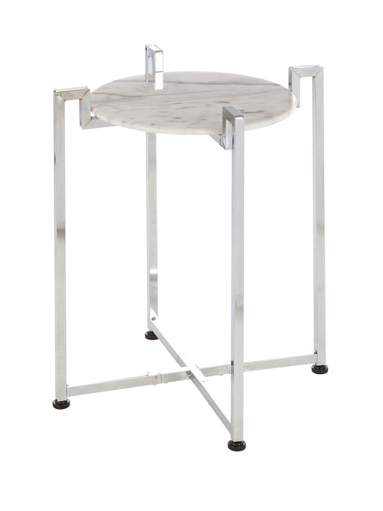 White Marble Side Table With Chrome Base - Dendo Design