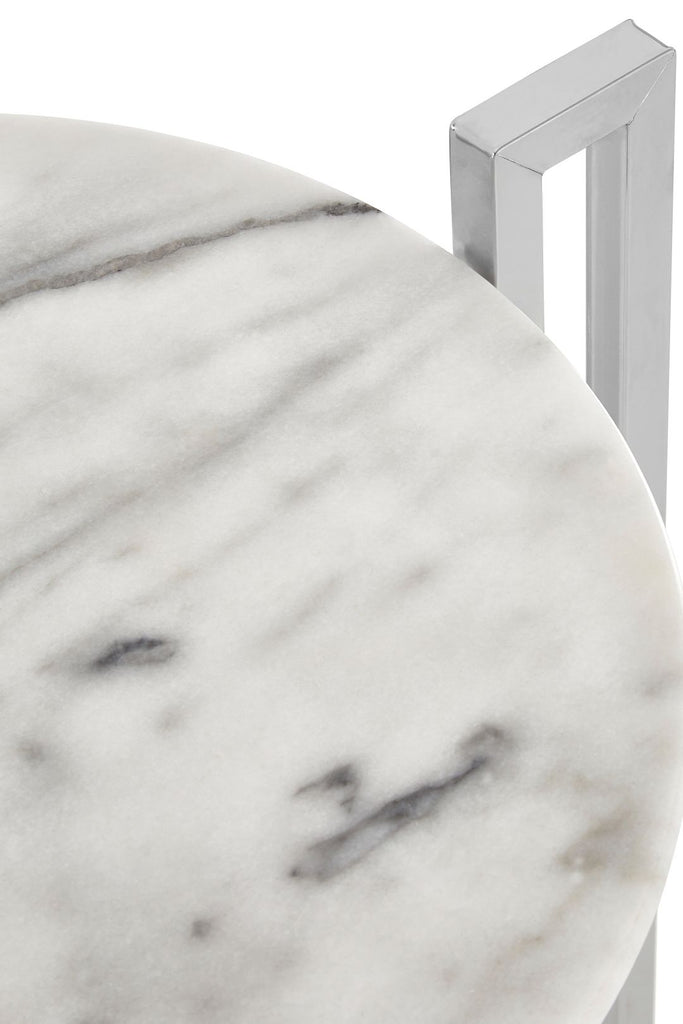 White Marble Side Table With Chrome Base - Dendo Design