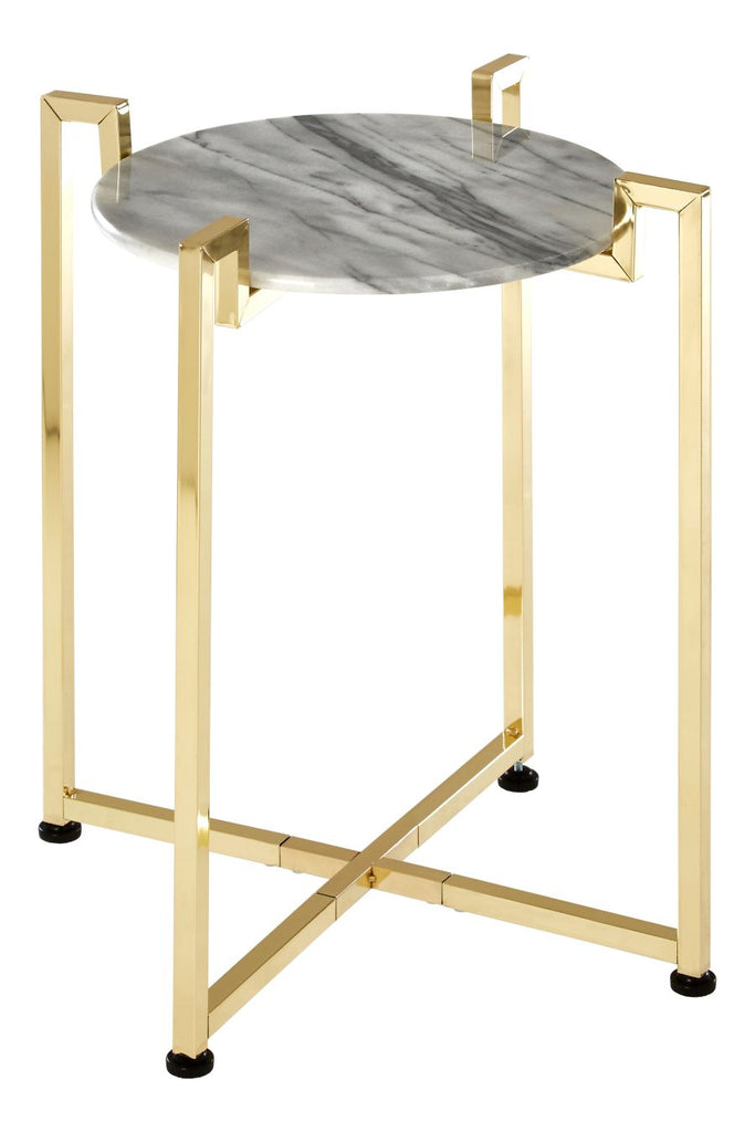 White Marble Side Table With Warm Gold Base - Dendo Design