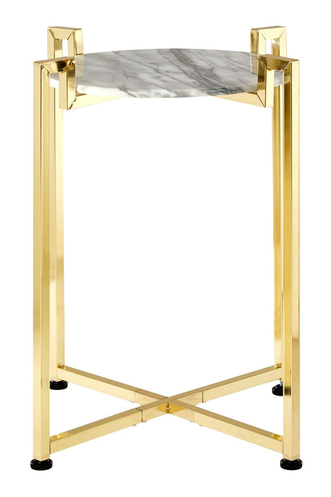 White Marble Side Table With Warm Gold Base - Dendo Design