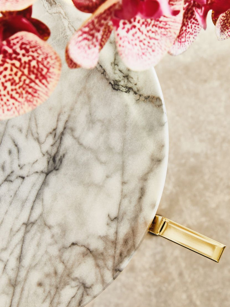 White Marble Side Table With Warm Gold Base - Dendo Design