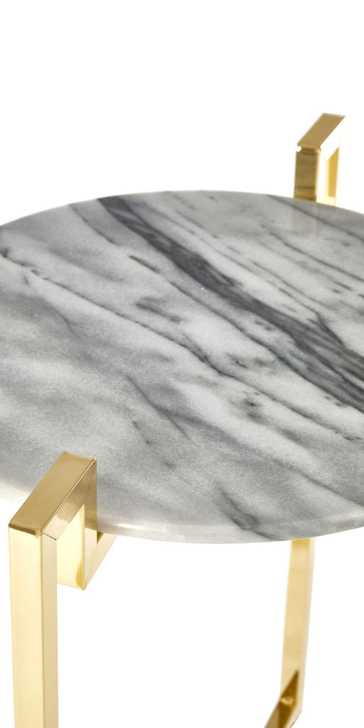 White Marble Side Table With Warm Gold Base - Dendo Design