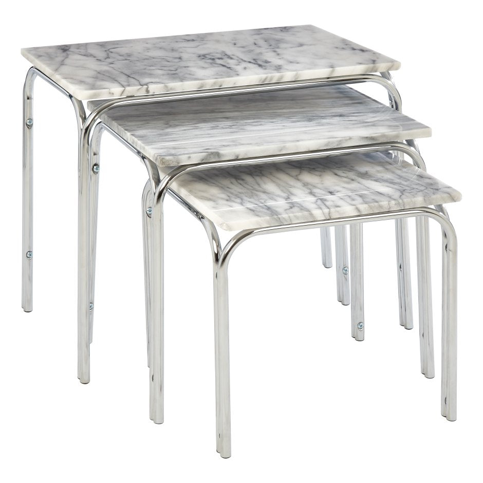 Nest Of 3 Marble Tables With Chrome Base - Dendo Design