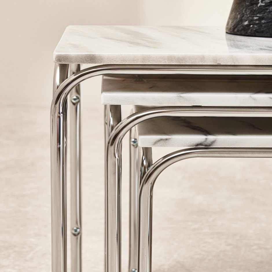 Nest Of 3 Marble Tables With Chrome Base - Dendo Design