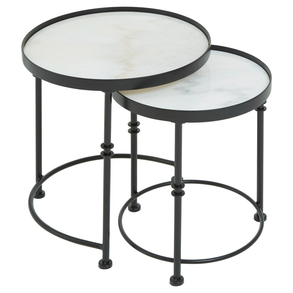 Arcanora Set Of 2 Round Marble Side Tables - Dendo Design