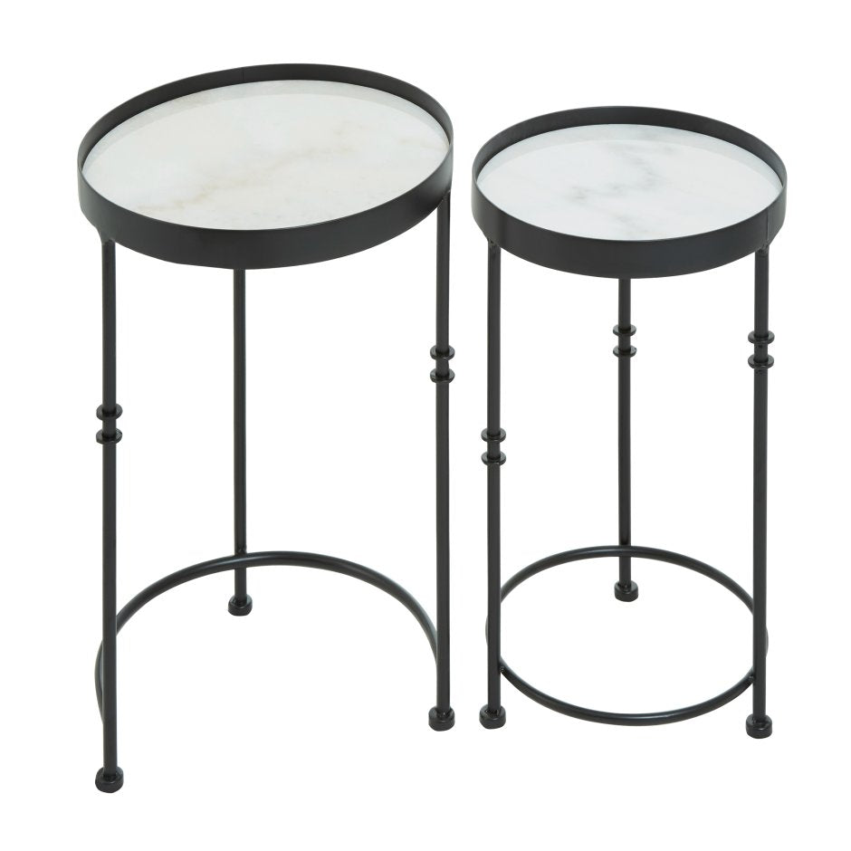 Arcanora Set Of 2 Round Marble Side Tables - Dendo Design