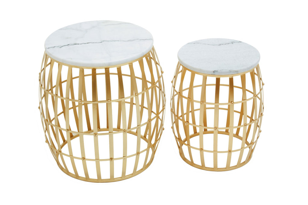 Jolian Set Of 2 Round Nesting Tables With White Marble And Gold Frame - Dendo Design