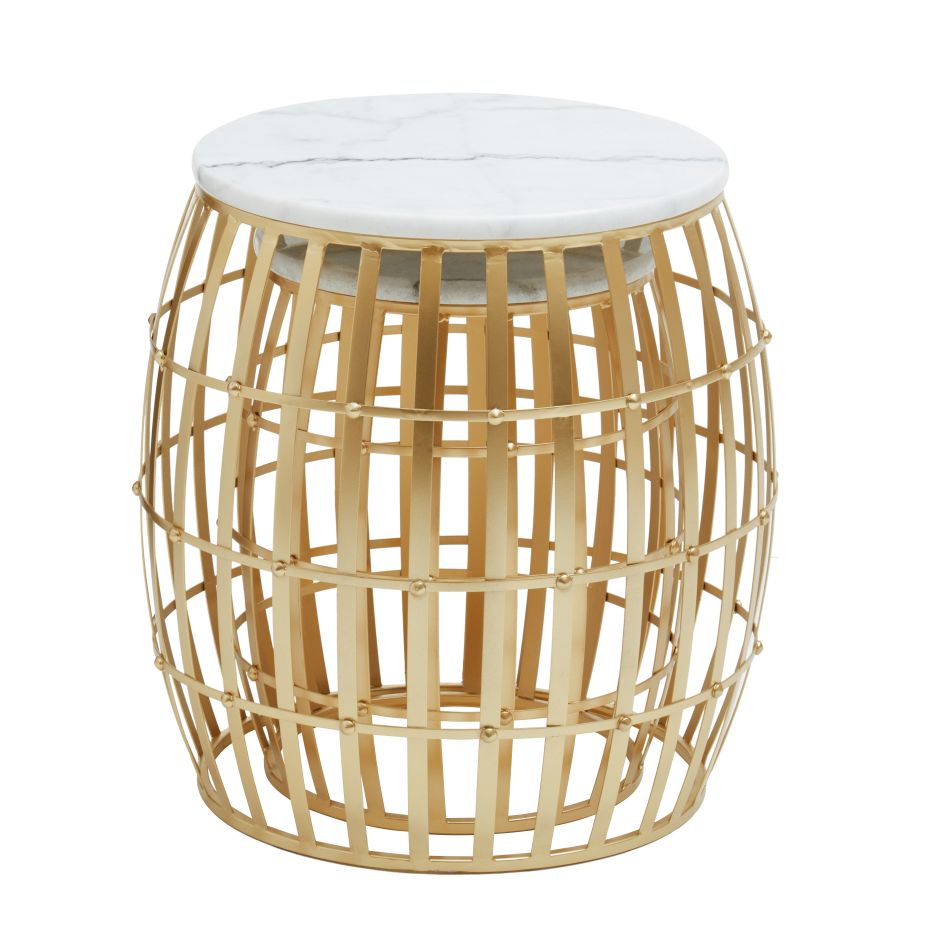 Jolian Set Of 2 Round Nesting Tables With White Marble And Gold Frame - Dendo Design