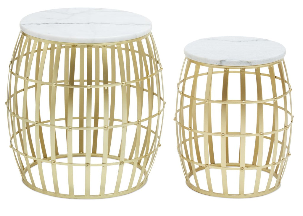 Jolian Set Of 2 Round Nesting Tables With White Marble And Gold Frame - Dendo Design