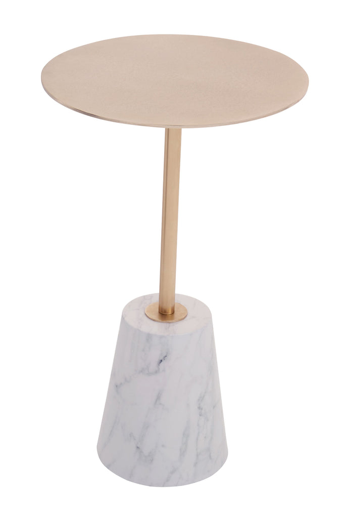 Avolia Brushed Gold Side Table White Marble Effect Base - Dendo Design