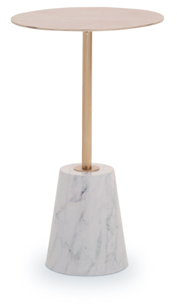 Avolia Brushed Gold Side Table White Marble Effect Base - Dendo Design