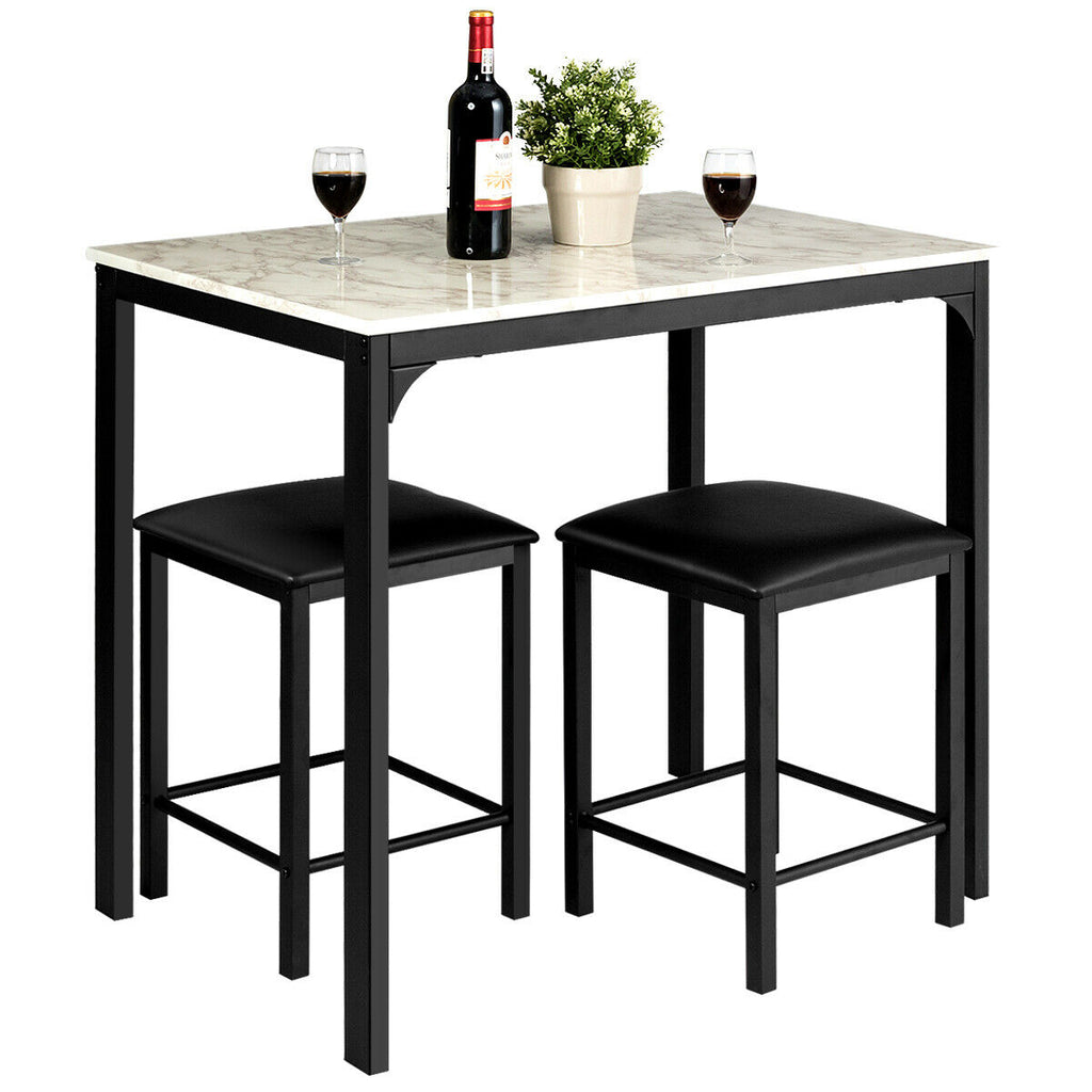 3 Piece Dining Table Set with 2 Faux Leather Backless Stools - Dendo Design
