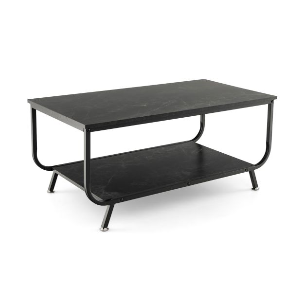 2-Tier Faux Marble Coffee Table Rectangular with Shelf-White - Dendo Design