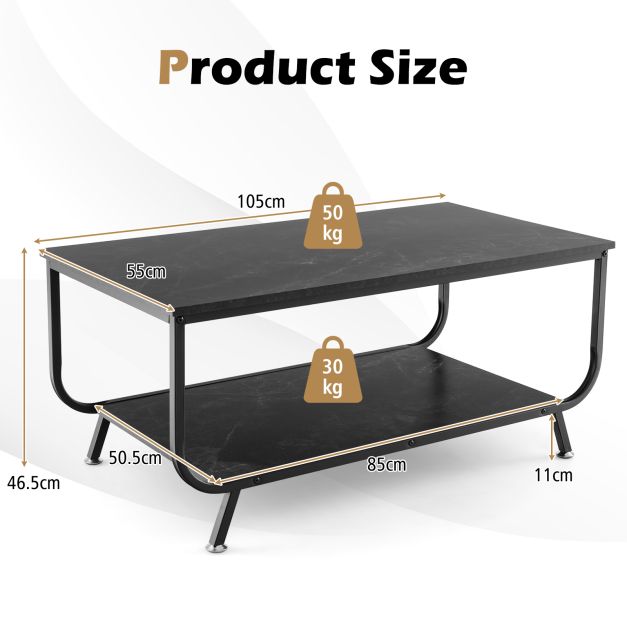 2-Tier Faux Marble Coffee Table Rectangular with Shelf-White - Dendo Design