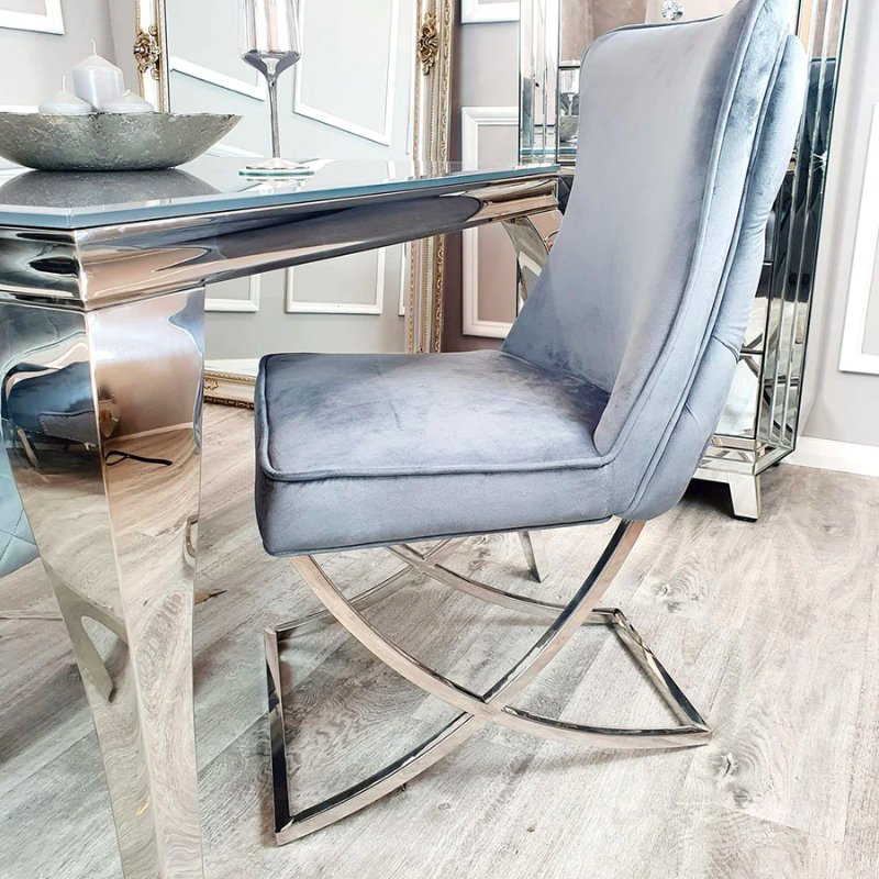 Sandhurst X Leg Dining Chair with Silver Legs - Dendo Design