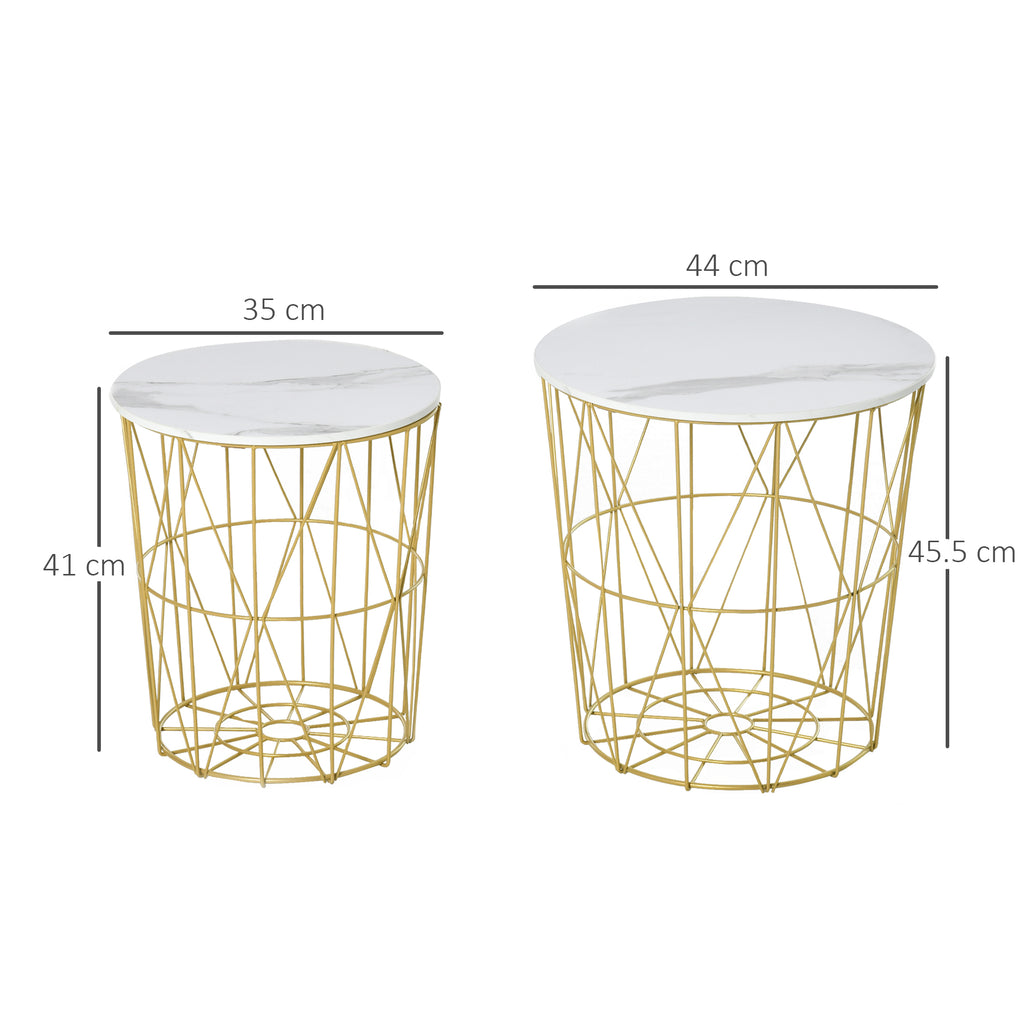 Set of 2 Nesting Side Tables with Storage, Round End Tables Coffee Tables with Steel Frame - Dendo Design