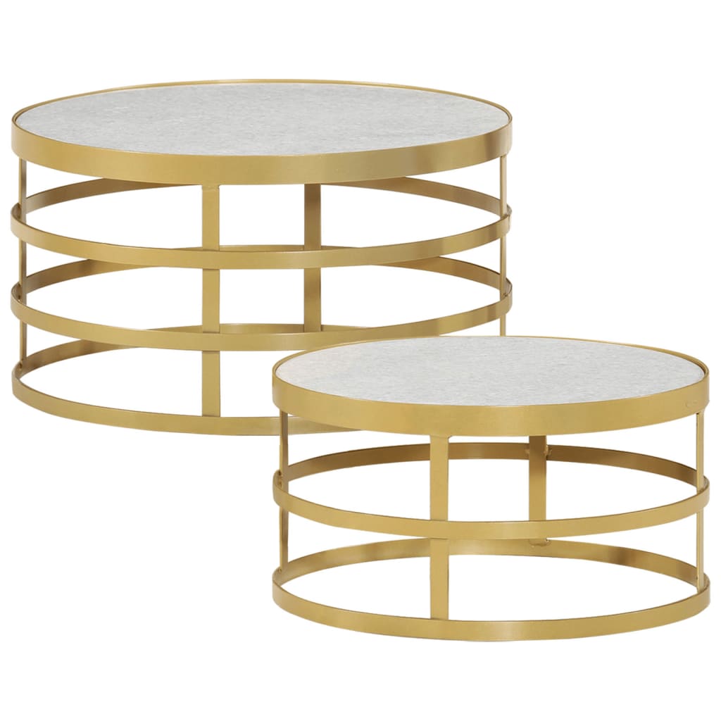 2 Piece Coffee Table Set Marble Brass and White - Dendo Design