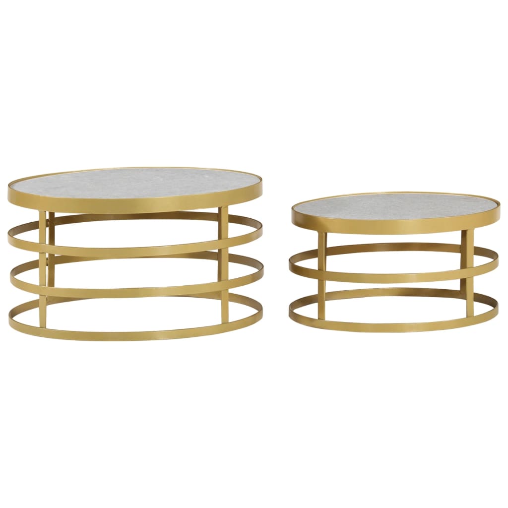 2 Piece Coffee Table Set Marble Brass and White - Dendo Design