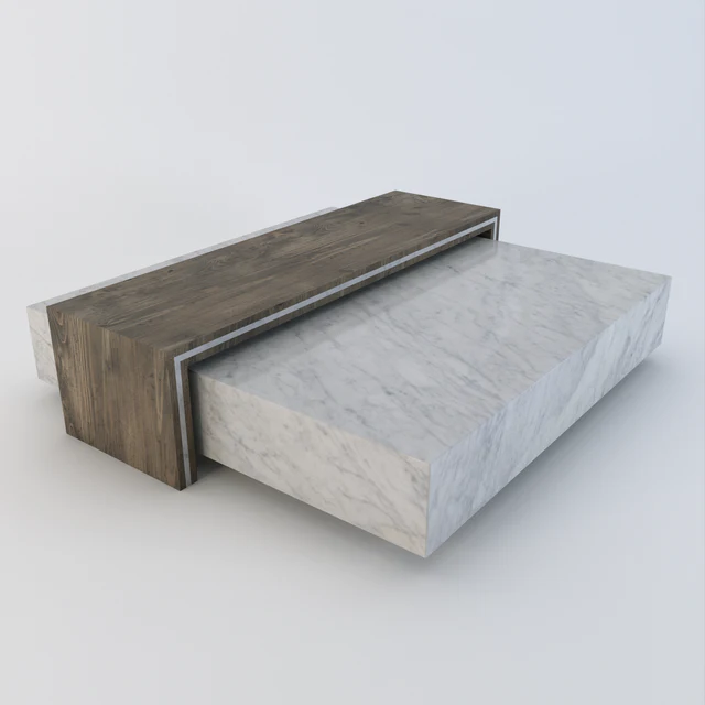 Athena Marble Square Coffee Table with Matching Wood Table - Dendo Design