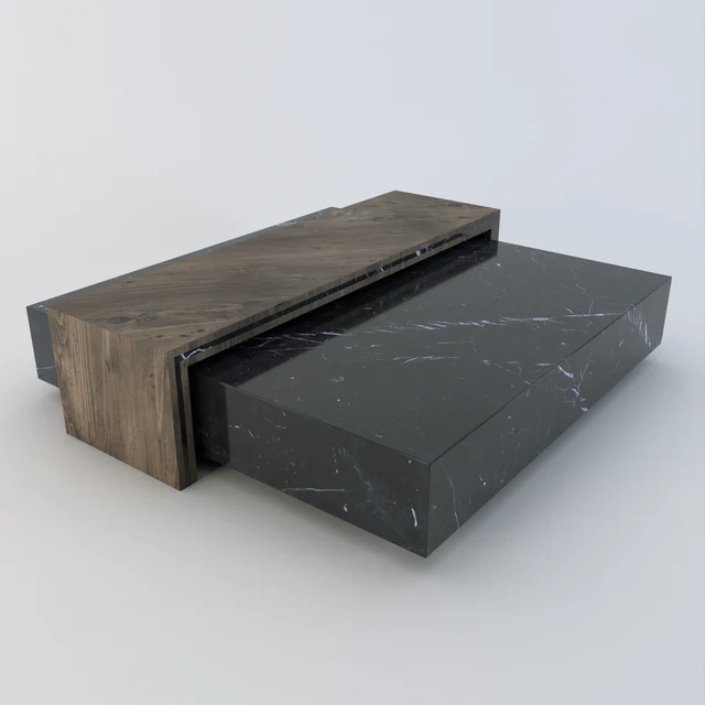 Athena Marble Square Coffee Table with Matching Wood Table - Dendo Design