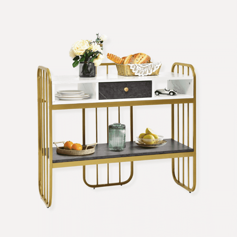 Faux Marble Console Table with Drawer Shelves and Compartments - Dendo Design