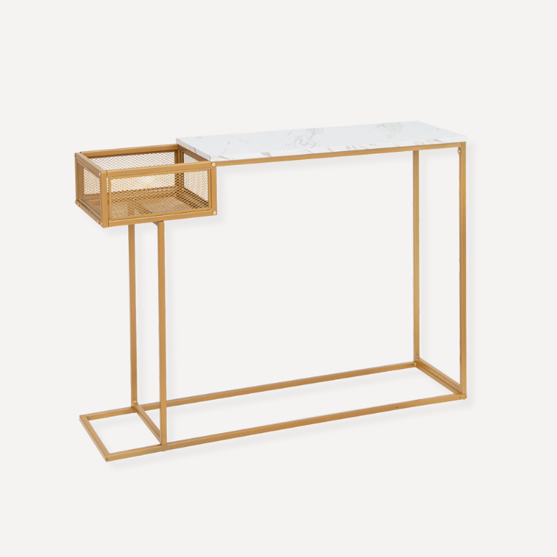 Gold Console Table with Storage Basket and Sturdy Metal Frame-Golden - Dendo Design
