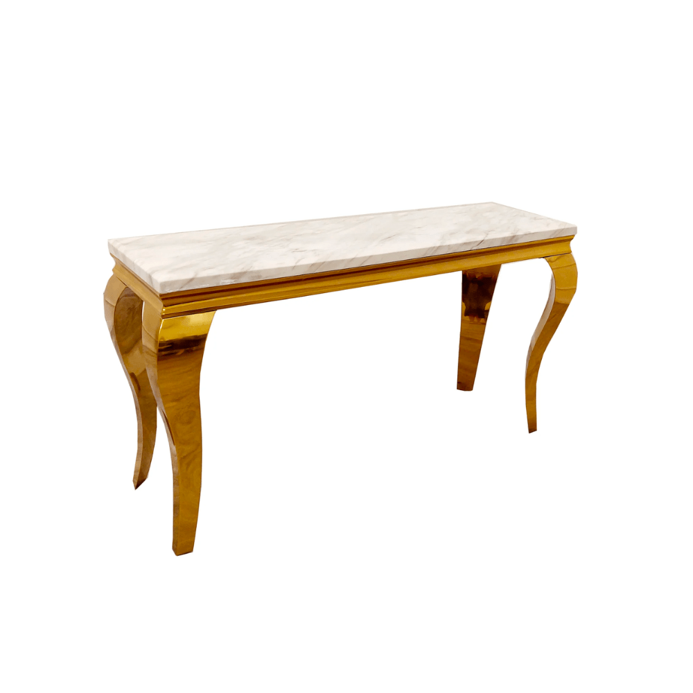 Gold Console Table with Ivory Smoke Marble Top - Dendo Design