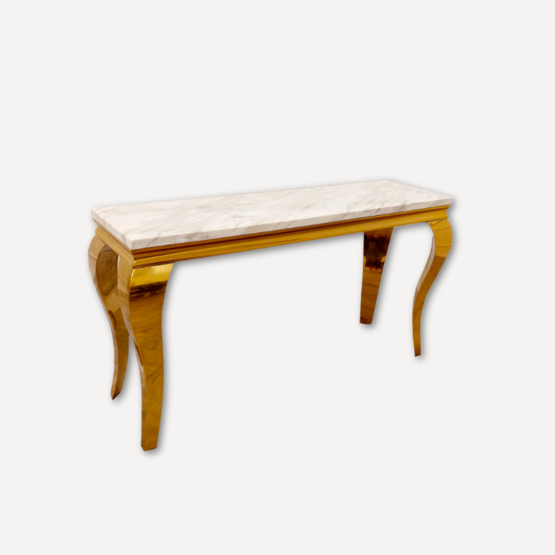 Gold Console Table with Ivory Smoke Marble Top - Dendo Design