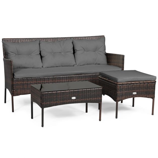 4 Seater Rattan Garden Furniture Set with Cushioned Sofa - Dendo Design