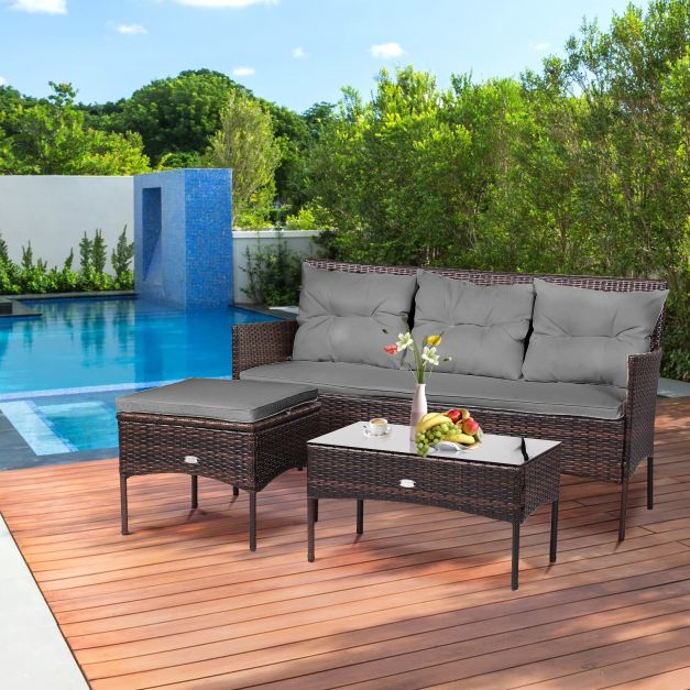 4 Seater Rattan Garden Furniture Set with Cushioned Sofa - Dendo Design