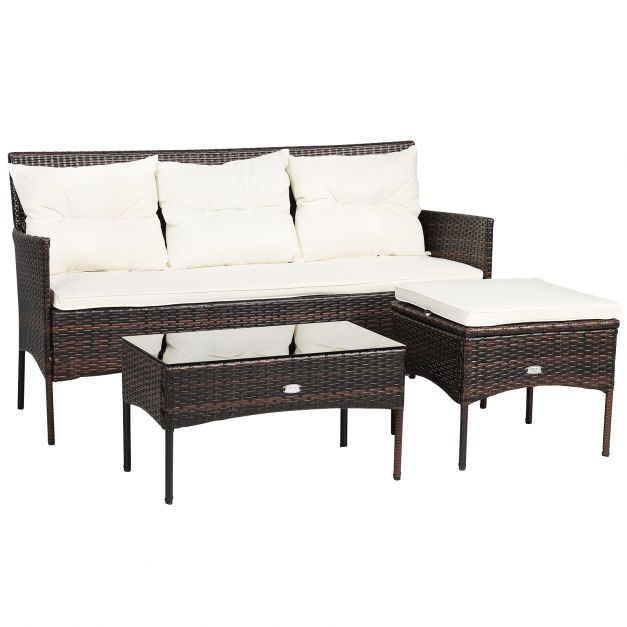 4 Seater Rattan Garden Furniture Set with Cushioned Sofa - Dendo Design