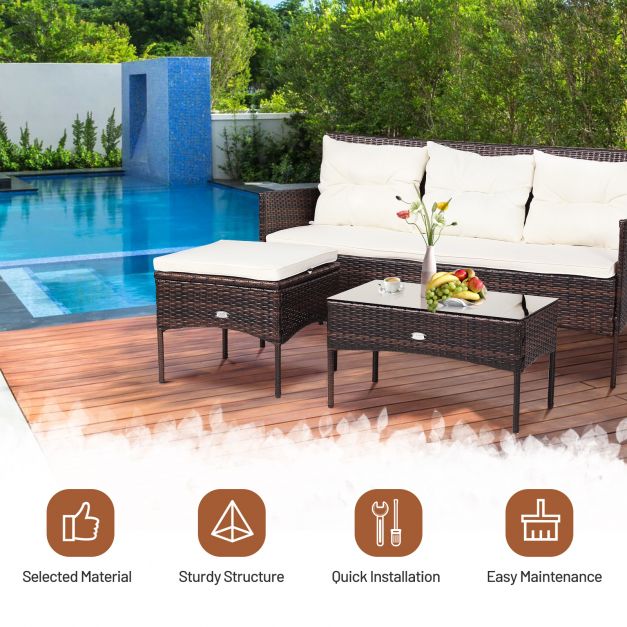 4 Seater Rattan Garden Furniture Set with Cushioned Sofa - Dendo Design