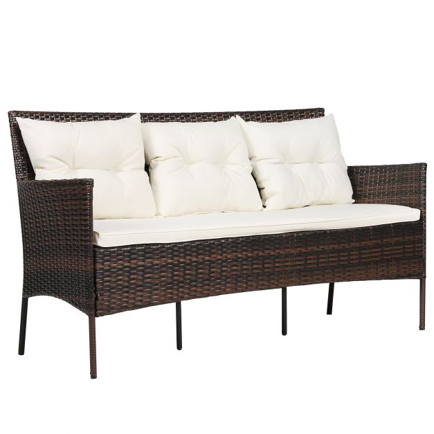 4 Seater Rattan Garden Furniture Set with Cushioned Sofa - Dendo Design