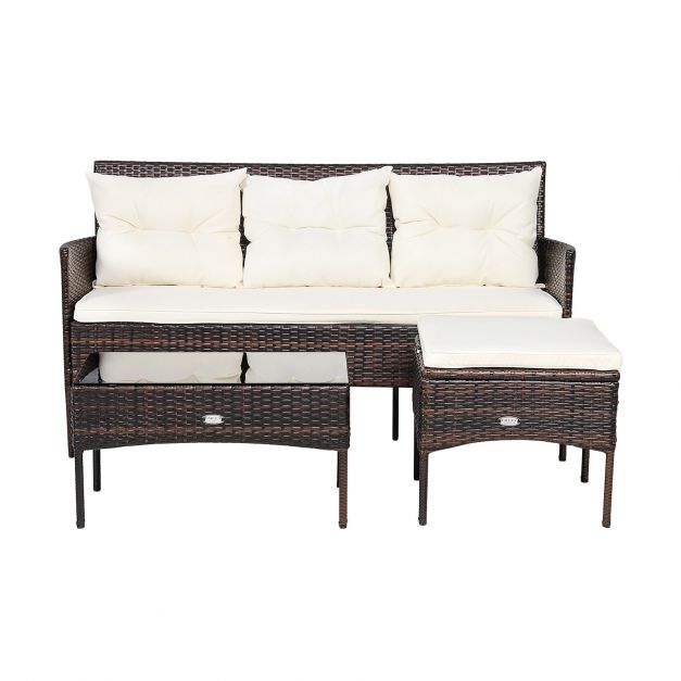 4 Seater Rattan Garden Furniture Set with Cushioned Sofa - Dendo Design