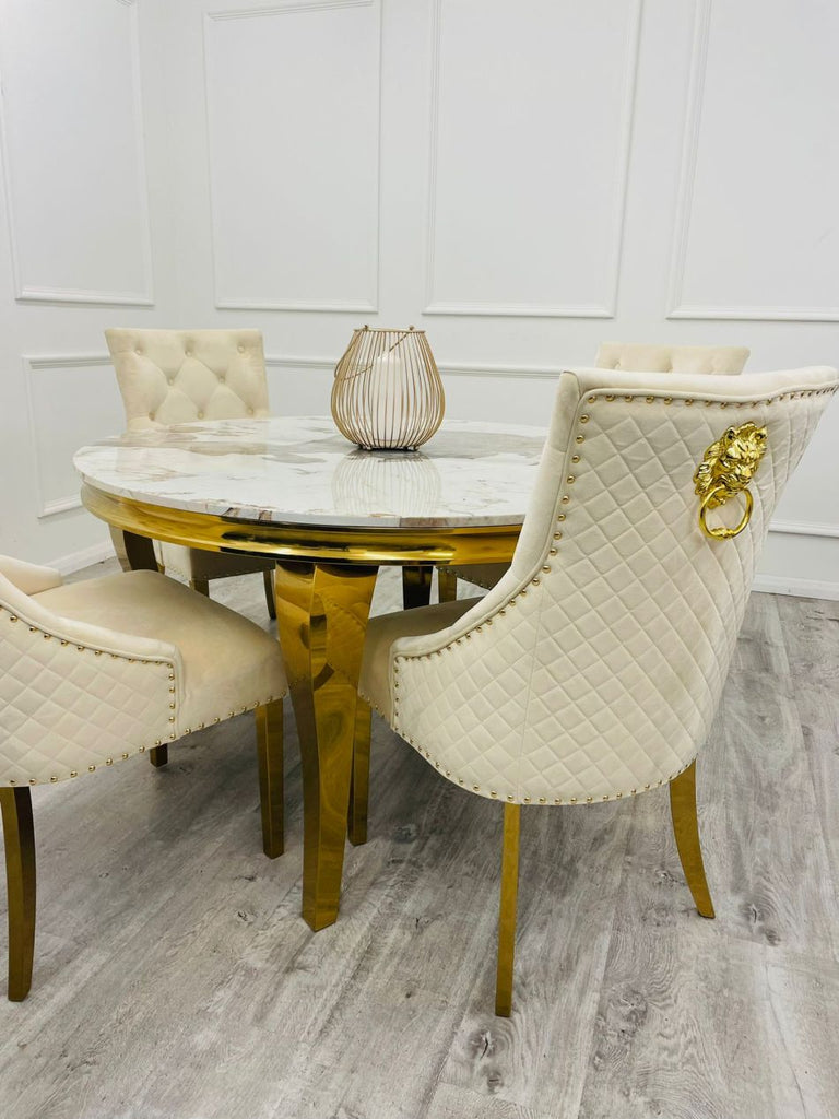 Louis Round Gold Marble Dining Table - Dendo Design
