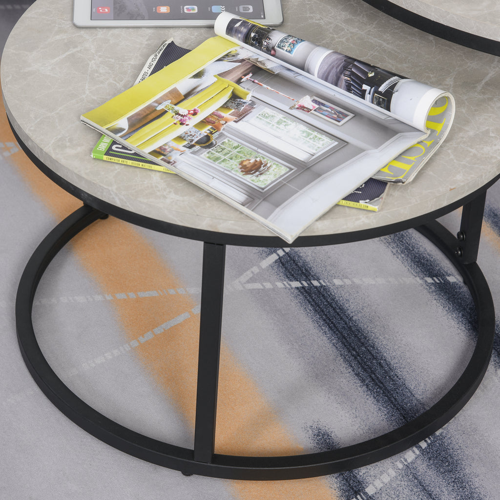 Round Coffee Table Set of 2, Faux Marble Coffee Tables with Steel Frame - Dendo Design