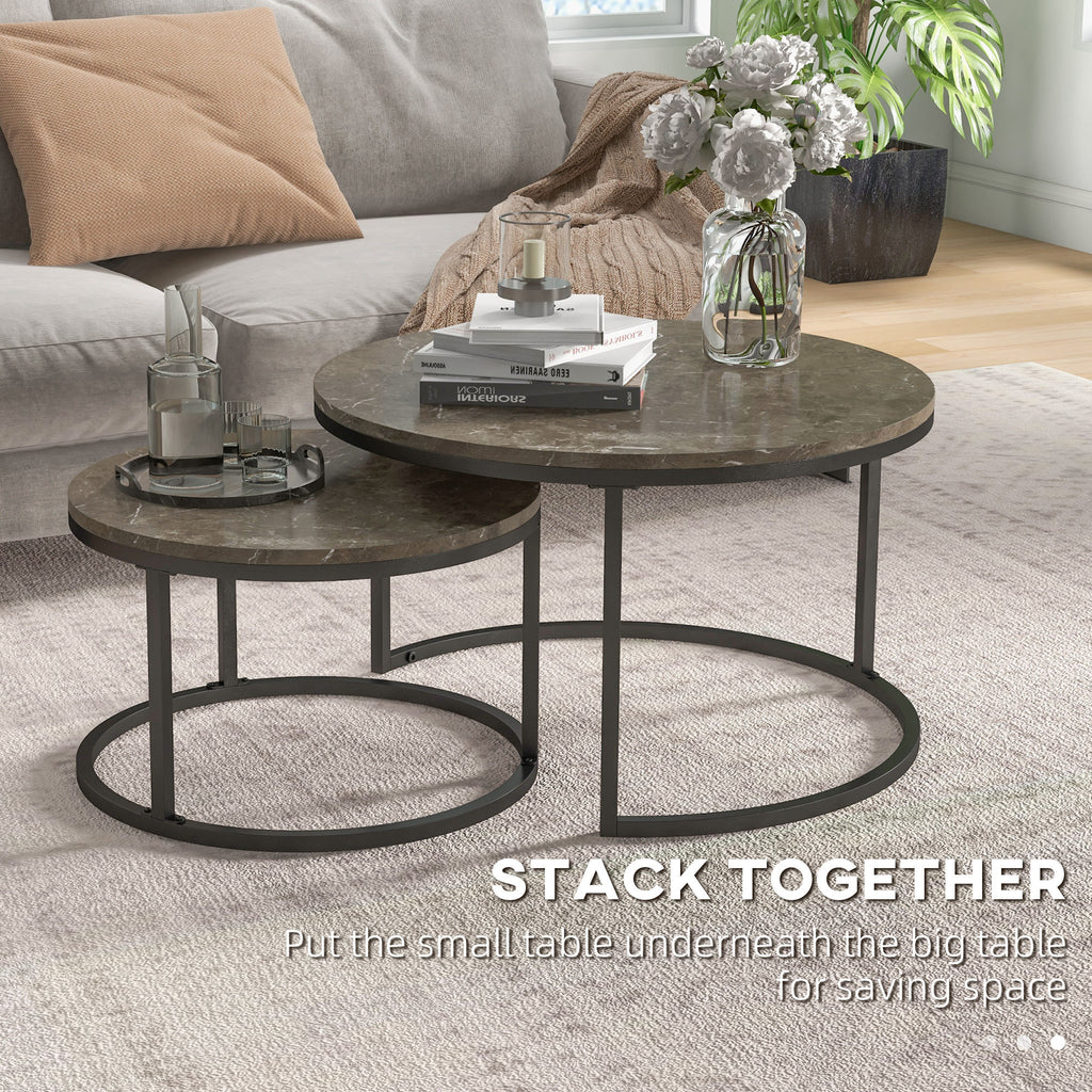 Round Coffee Table Set of 2, Faux Marble Coffee Tables with Steel Frame - Dendo Design